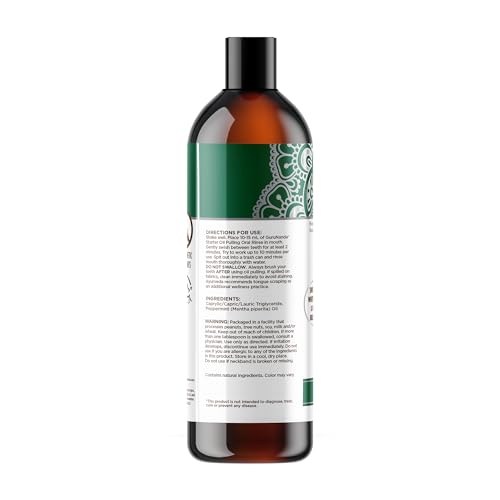 GuruNanda Starter Pulling Oil Mouthwash for Natural Teeth Whitening, Coconut and Peppermint Oil for Fresh Breath & Happy Gums, Alcohol-Free, 8 Oz