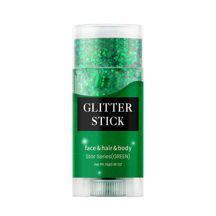 Face and Body Glitter Stick, Singer Concert Music Rave Face Body Sequins Glitter Stick for Women Face/Body/Hair/Eyes/Lip Glitter Makeup. (Green Body Glitter Stick)