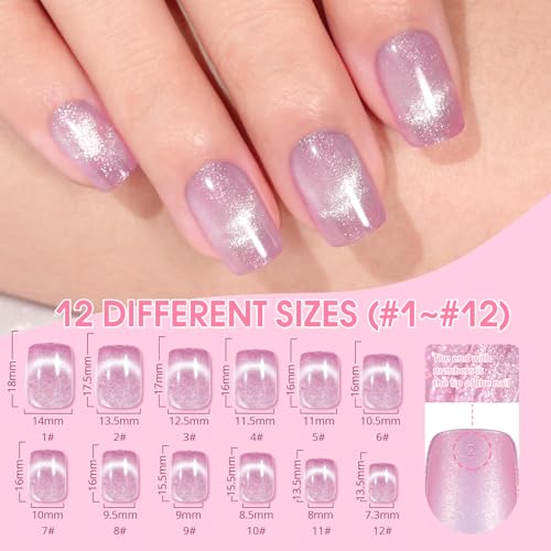 Cat Eye Press on Nails - Short, Salon-Like Fake Nails with Glitter Galaxy Chasing Light Cat Eye Designs