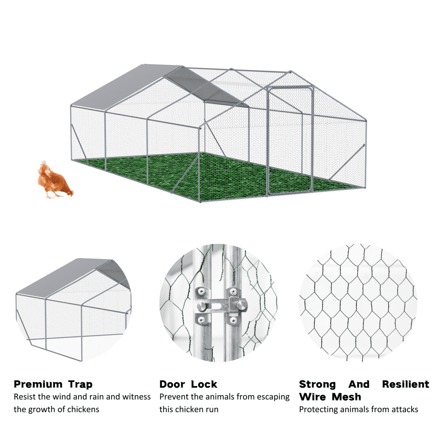 Sturdy Metal Chicken Coop with Predator-Proof Mesh & Lockable Steel Door (20x10x6FT) – 3-Unit Setup for Secure Outdoor Farm Use