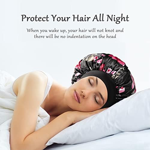 Satin Bonnet Hair Bonnet for Sleeping- 4 Pack Large Silk Bonnets for Women with Elastic Soft Band for Hair Care Braids