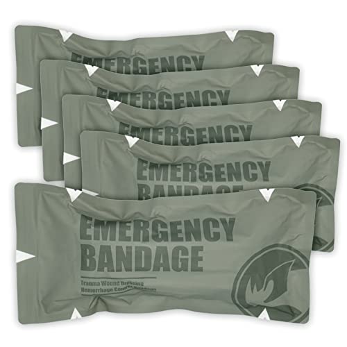 RHINO RESCUE 6" Israeli Style Emergency Bandage, Compression Trauma Wound Dressing, Medical Sterile Vacuum Sealed, Combat Tactical First Aid Kit IFAK Supplies, 5 Count
