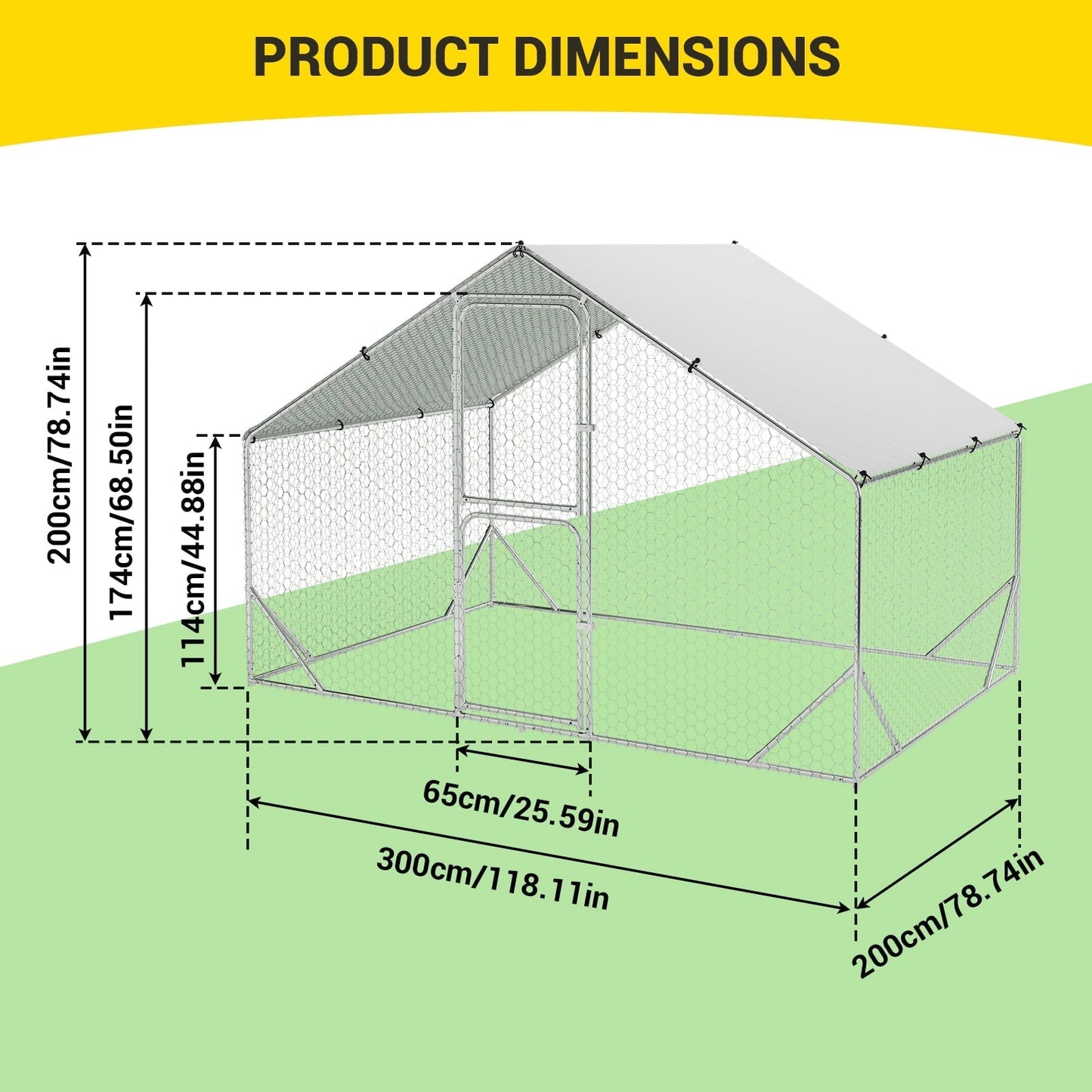 M optimized Large Metal Chicken Coop, Chicken Coop Run with Cover, Large Chicken Run with Double Door, Chicken Pen for Outdoor Farm Yard, 6.5'L x 9.8'W x 6.5'H
