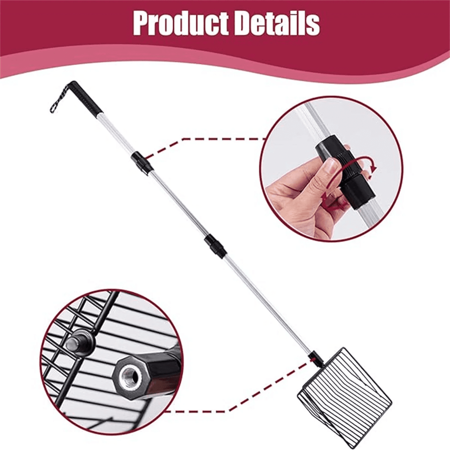 Scalable Cat Litter Scoop,45in Metal Kitty Poop Scooper, Heavy Duty Stainless Steel Sifting Shovel with Long Handle for Chicken Coop