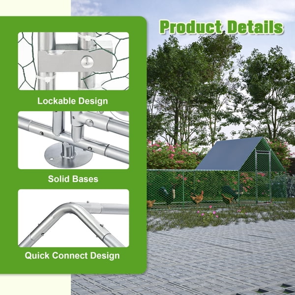 Large Metal Chicken Coop, Walk-in Chicken Run, Galvanized Wire Poultry Chicken Hen Pen Cage, Rabbits Duck Cages with Waterproof and Anti-Ultraviolet Cover for Outside
