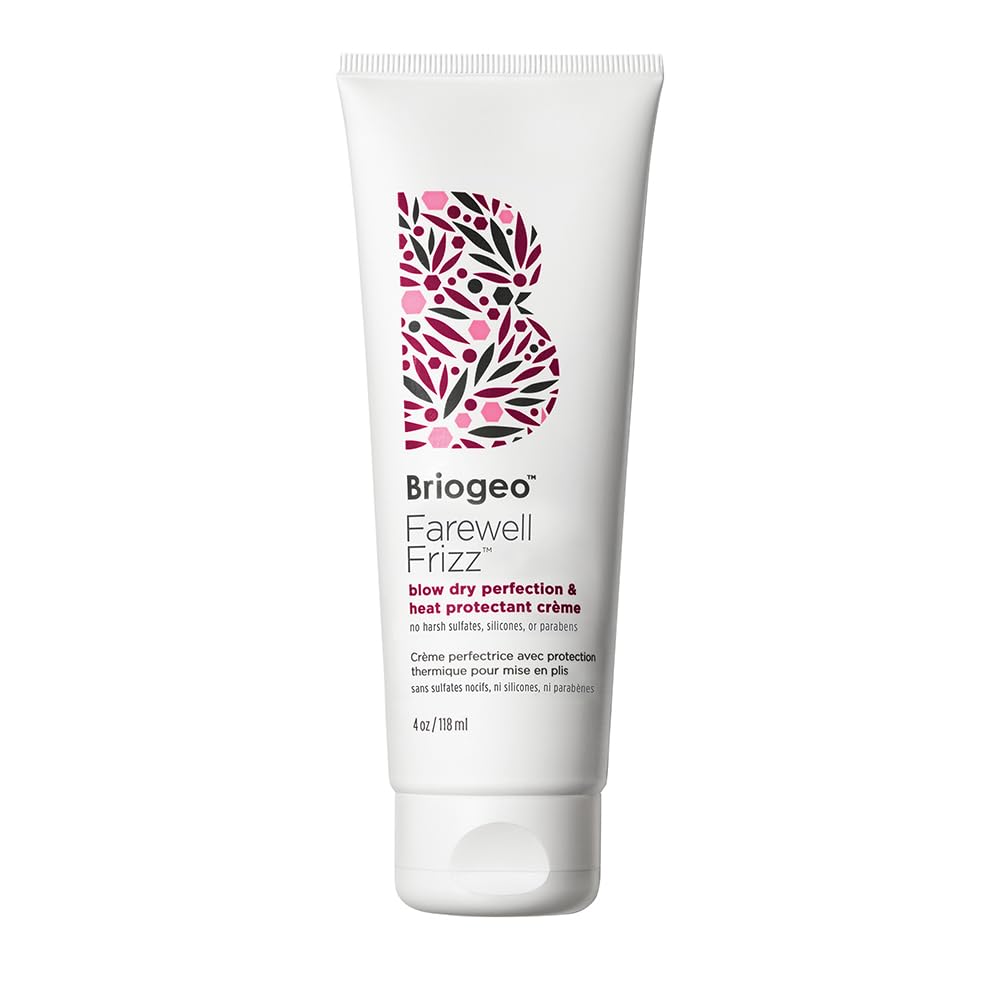 Briogeo Farewell Frizz Blow Dry Perfection & Heat Protectant Crème, Anti Frizz Hair Cream with Argan Oil for Styling, Silicone-free, Heat Protectant, Smooths Hair, Vegan, Cruelty-Free, 4 fl oz