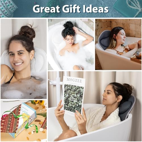 Luxury Bath Pillows for Tub β Extra Thick Non-Slip Bathtub Pillow with Rubber Back, Head & Neck Support for Soaking, Spa Bath Accessories, for Women, Fits All Bathtubs (Gray)