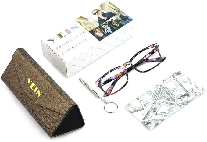 YEIN Bifocal Reading Glasses with Blue Light Blocking Lenses, Bifocal Reader for Women, Vintage Square frame with Spring Hinge (+0.00/+1.00 magnification)