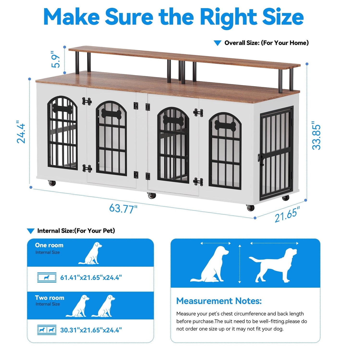 Behost 71" Double Dog Crate with Removable Divider Double Doors Wheels and Bone Shaped Nameplate for Large Dogs Industrial Brown