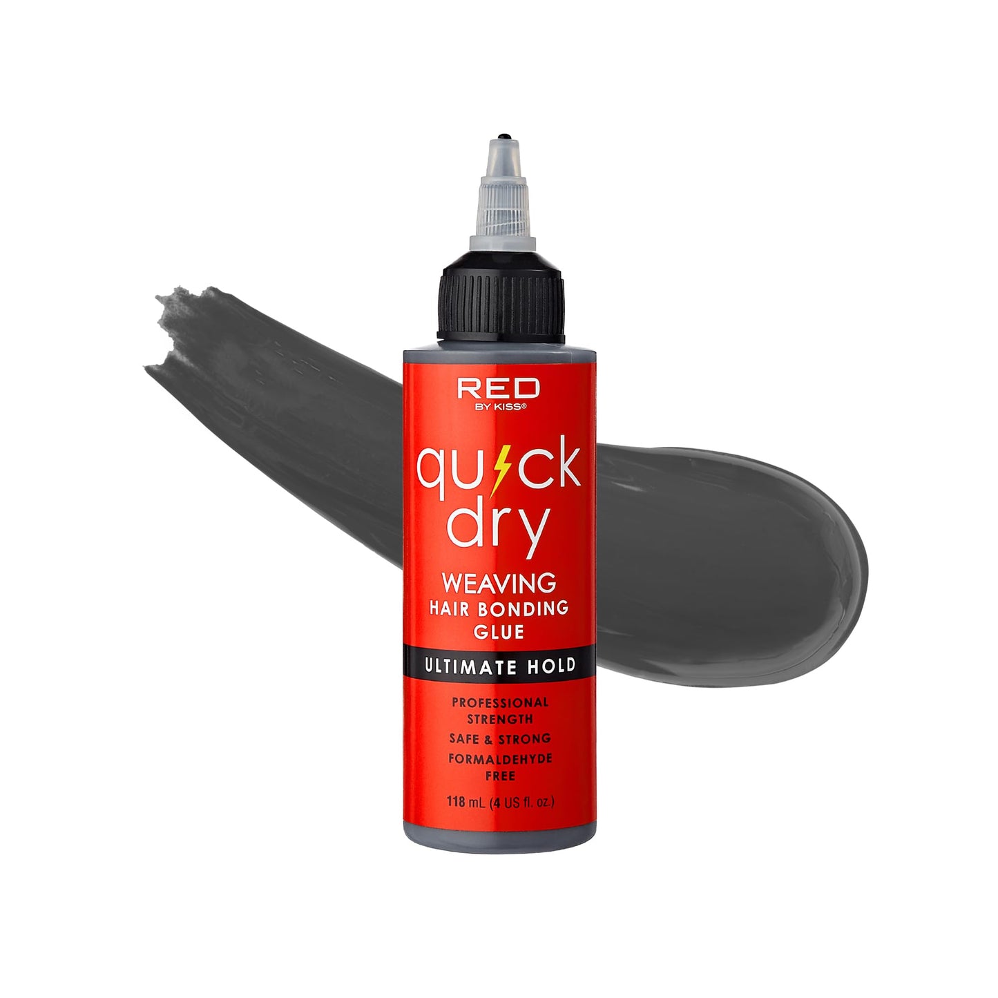Red by Kiss Quick Dry Hair Bonding Glue, Professional Strong & Long-Lasting Weave Adhesive, Formaldehyde Free, Aloe Vera & Biotin Infused, Quick Weaving & Hair Extensions (4 fl.oz)