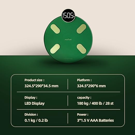 Scale for Body Weight, Posture Digital Bathroom Scale Large LED Display Weight Scale, High Accurate Body Composition Analyzer with BMI with Free Smartphone APP, 400Lb,Green