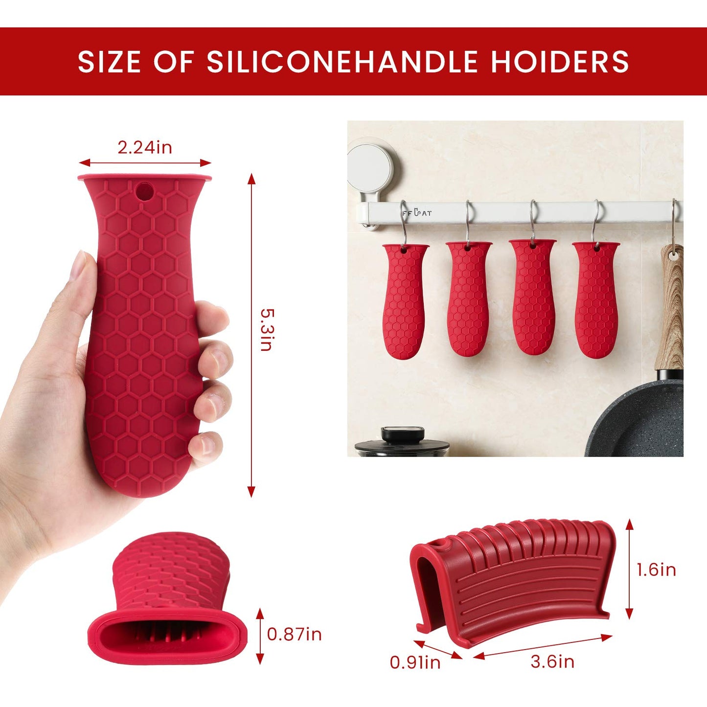 Patelai 8 Pcs Silicone Pot Holders Set Cast Iron Handle Cover Heat Resistant Pot Handle Covers Potholder Non Slip Reusable Pan Sleeve for Frying Pan Kitchen Supplies(Red)