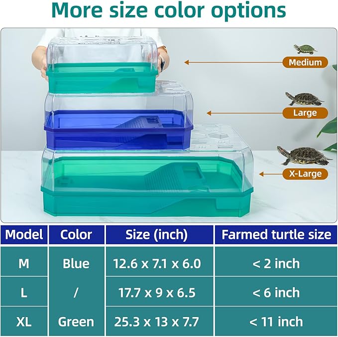 Turtle cage Tortoise Terrarium with Pump&Filter with Shower Function Easy to Change Water and Clean Water for Turtle Horned Frog Hermit Crab (Green, Medium)
