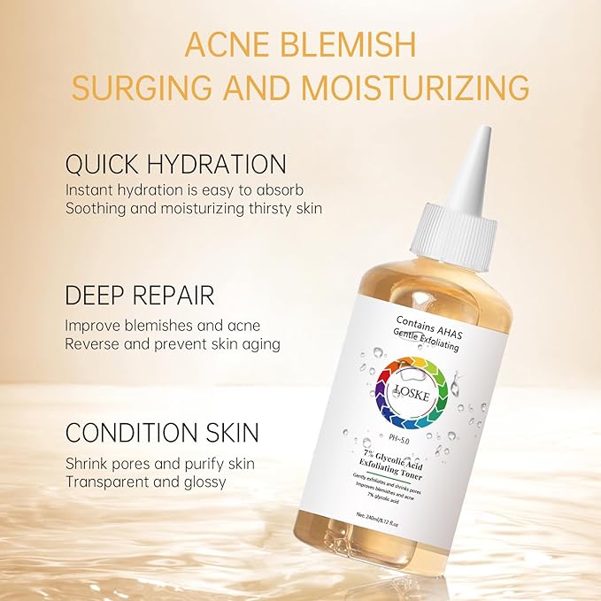 7% Glycolic Acid Face Exfoliating Toner for Clear Skin, Pore Minimizer, Radiant Complexion Enhancer, Daily Use Gentle Formula Suitable for All Skin Types