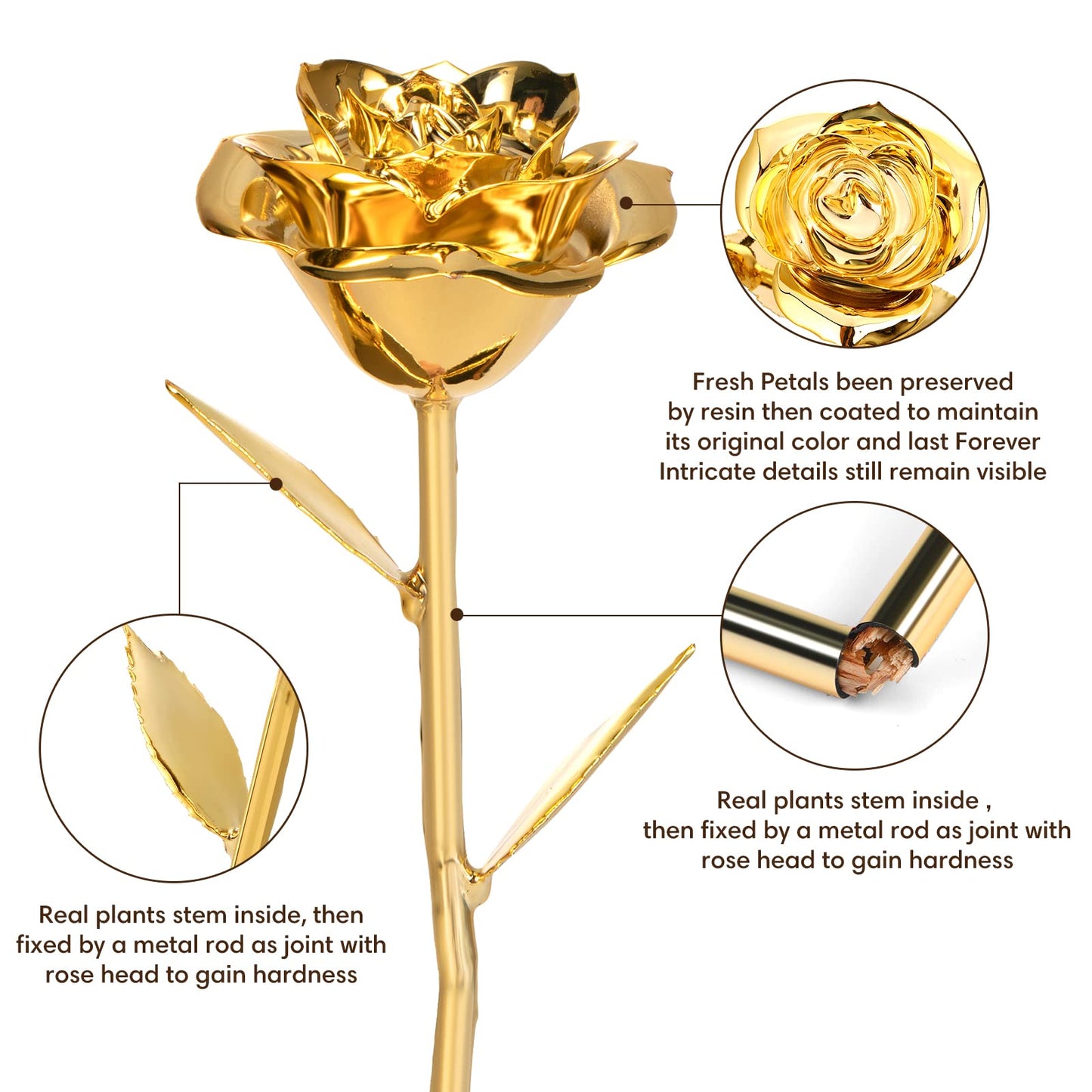 Anthonic Gold Dipped Rose Real 24K Gold Rose, Genuine One of a Kind Rose Hand Dipped in 24K Golden Roses Romantic Gifts for Women in Her Birthday Anniversary Valentines Day Mothers Day