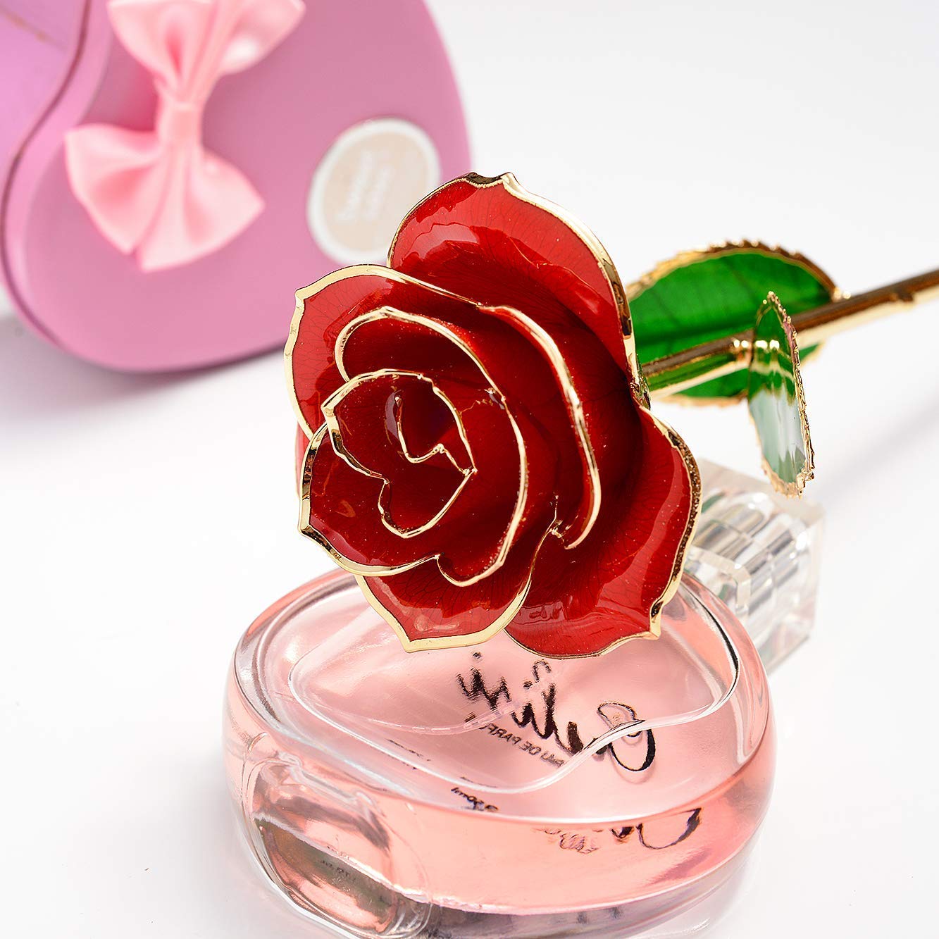 MNIEYU Gold Rose 24K Plated Gold Dipped Rose, Forever Preserved Red Rose Flowers with Stand,Romantic Gift for Valentine's Day and Mothers Day, Anniversary, Birthday,Gifts for Her,Wife,Girlfriend