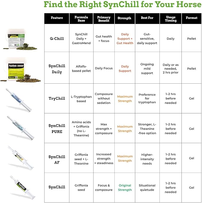 SynNutra Equine SynChill Pure – Non-Sedative Disposition Support for Horses – Plant-Based, L-Theanine-Free Formula for Calm, Confident Performance – 100% Natural & Competition Safe