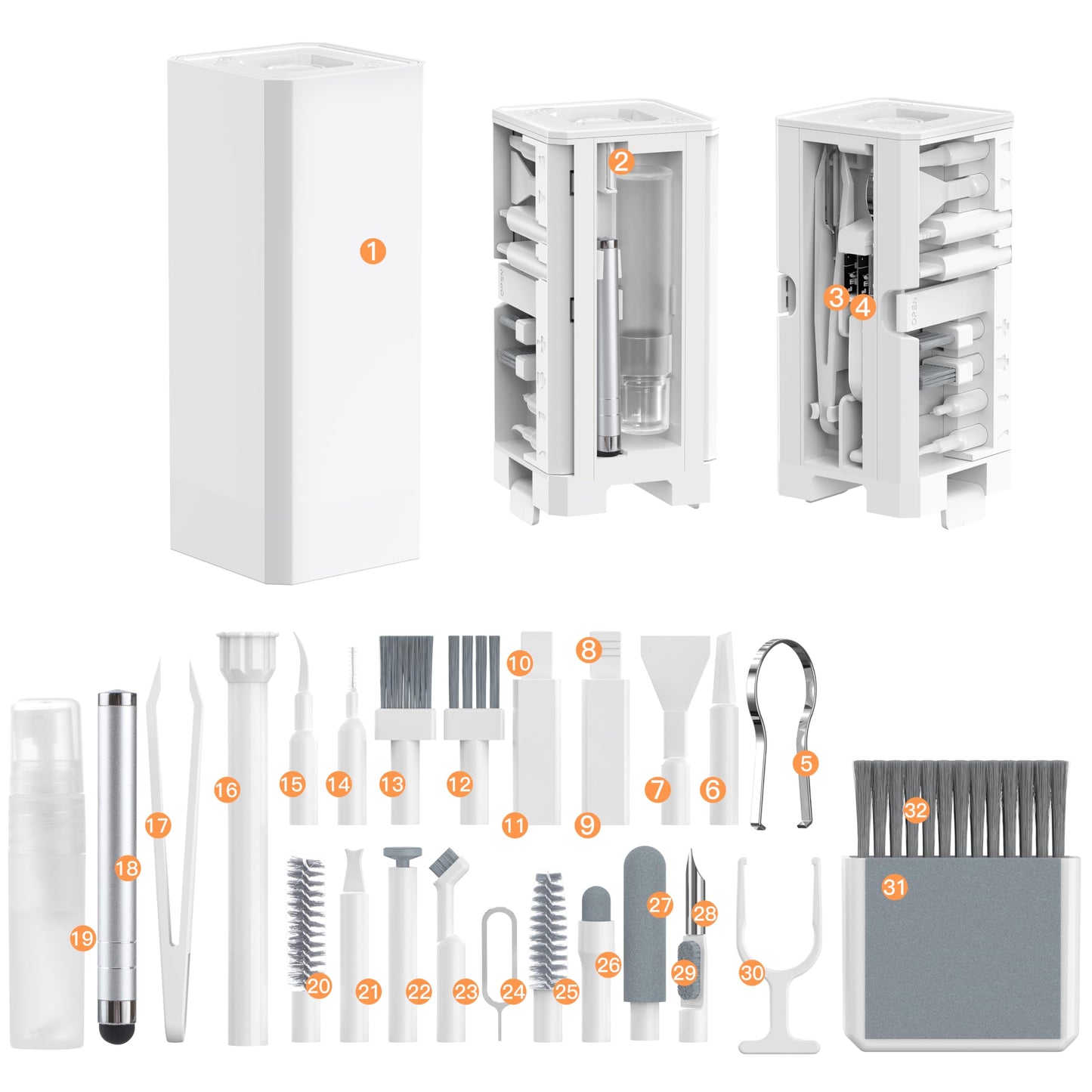 Keyboard Cleaning Kit Laptop Cleaner, 32-in-1 Computer Screen Cleaning Brush Tool, Multi-Function PC Electronic Cleaner Kit for iPad iPhone Pro, Earbuds, Camera Monitor,