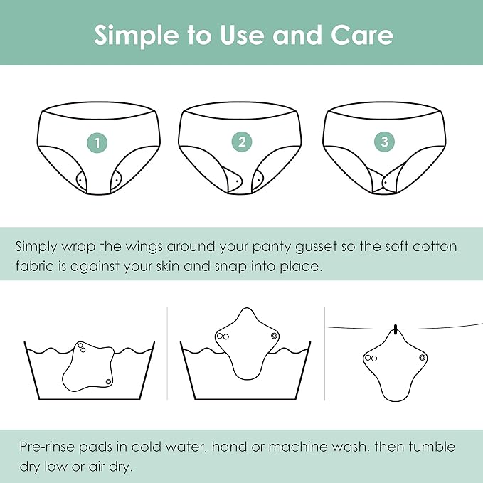 wegreeco 6 Pcs Reusable Menstrual Pads, Ultra Absorbent Cloth Pads for Heavy Flow, Sanitary for Teens, Women, Nonslip, Grey Inner, Grey Outer, Small