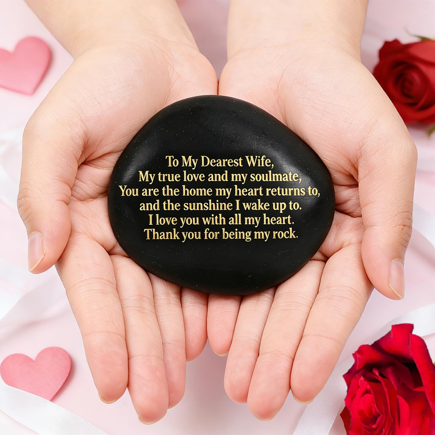 Sundrence Valentines Day Gifts for Wife - You are My Rock Engraved, Romantic Valentines Day Gifts for Her, Unique Anniversary and Couples Keepsake - Polished Black Pebble