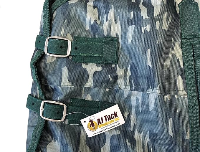 AJ Tack 1200D Waterproof Winter Horse Blanket with Hood - 400g Heavyweight Turnout with Fleece Collar, Shoulder Gussets & Tail Flap - Camouflage 68"