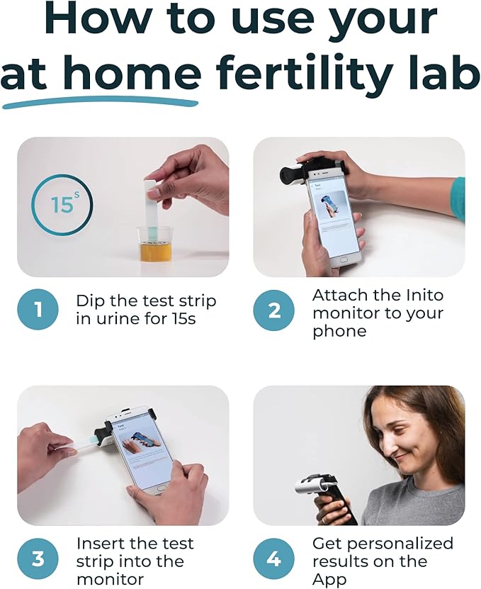 Inito Fertility Monitor & Hormone Tracker for Women | Estrogen, LH, PdG (Urine Metabolite of progesterone), FSH | Track and Confirm Ovulation | Includes 15 Test Strips (iPhone 14 Pro Max)