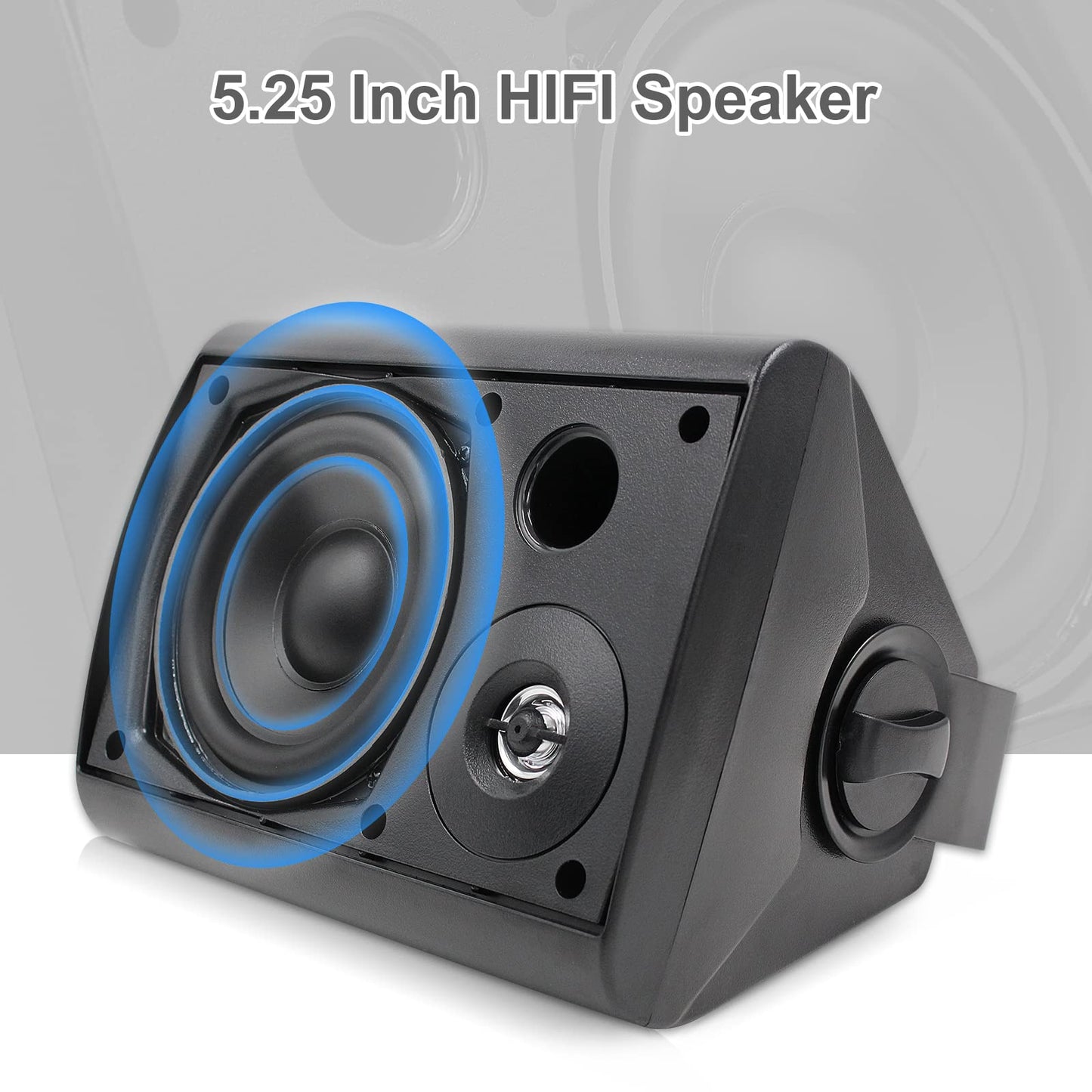 Herdio 5.25 Inches Passive Outdoor Speakers Wired Waterproof, 300 Watts Wall Mount Speakers All Weather for Patio Indoor Deck Countryard (1 Pair, Black)