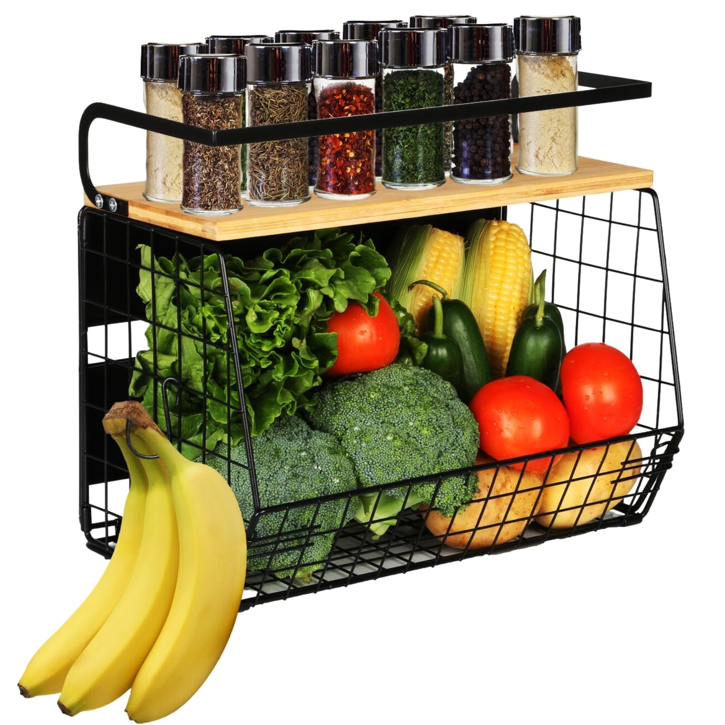 Magnetic Shelf for Fridge with Wood Lid, Fruit Potato and Onion Storage Bins, Pantry Organizers & Storage, Large Container Magnetic Spice Rack for Refrigerator, Kitchen Counter, Cabinet
