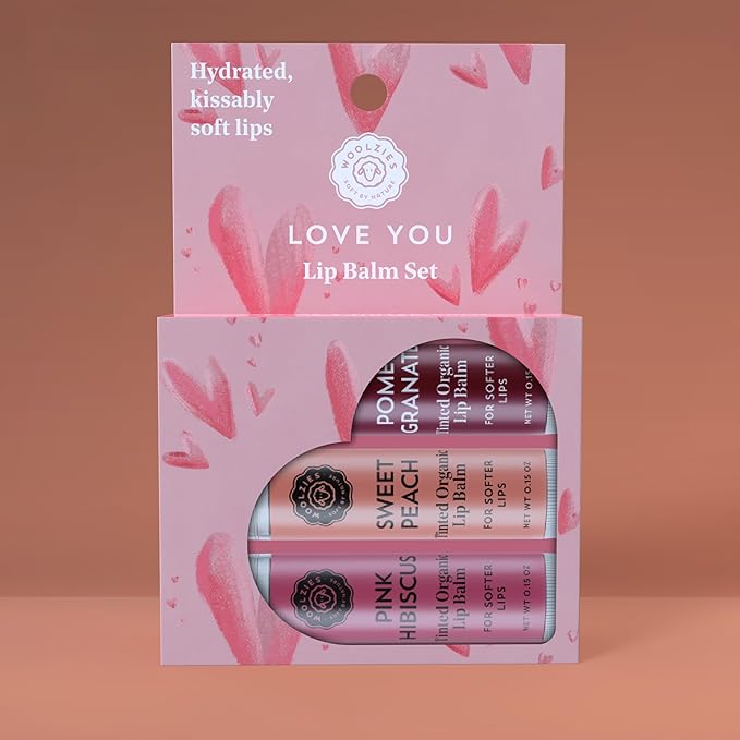 Tinted Lip Balm Set: All-Natural Shea Butter, Beeswax, Coconut Oil, Vitamin E Infused Lip Moisturizer Care Treatment (3 Pack, Let Love Glow)