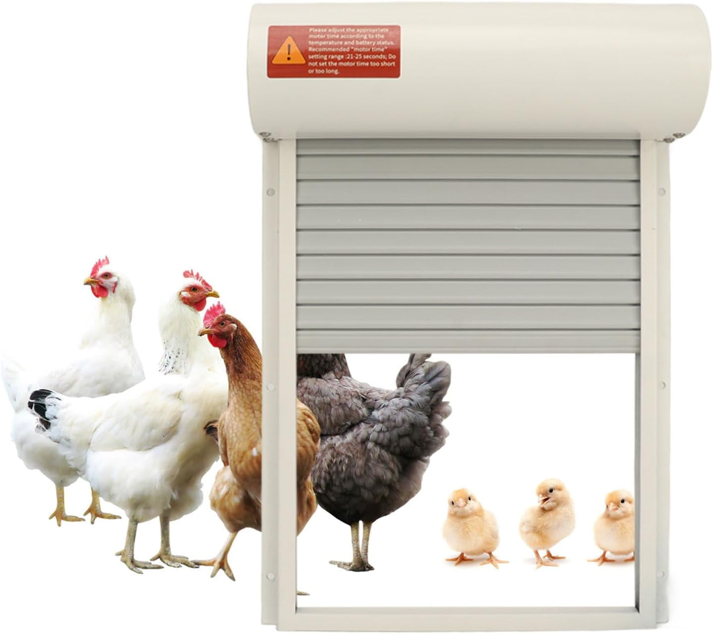 Automatic Chicken Coop Door Solar for Duck Goose Farm, Roller Shutter Metal Chicken, Duck, Goose Coops Cages (White)