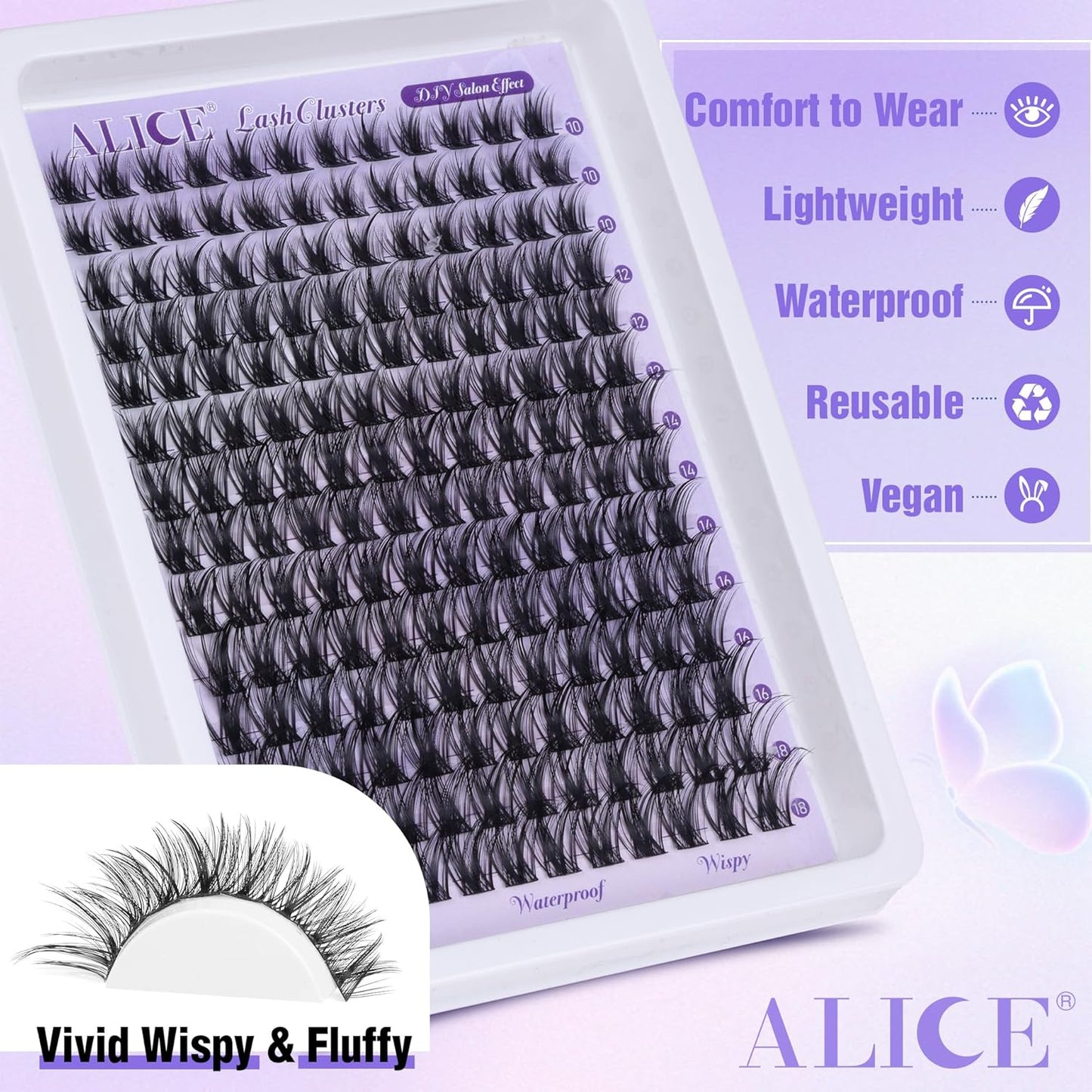 ALICE Wispy Eyelash Clusters Kit | 10-18mm Natural Individual Lashes | 168pcs