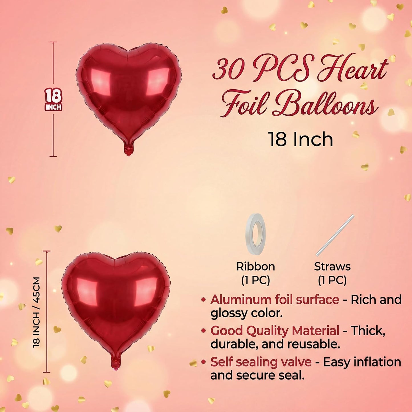 30 pcs Red Heart Balloons 18" Foil Love Balloons Mylar Balloons, heart balloons Valentines Day Decorations Balloons for Valentines Day,Propose wedding Party Backdrop Birthday Party Supplies