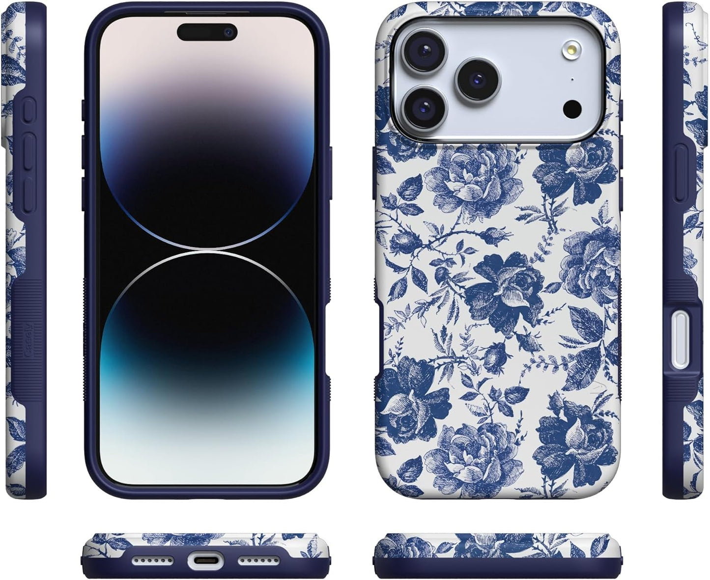 Casely iPhone 17 Pro Max Case | Rose to Fame | Blue & White Rose Floral | Compatible with MagSafe | Bold Protective Design