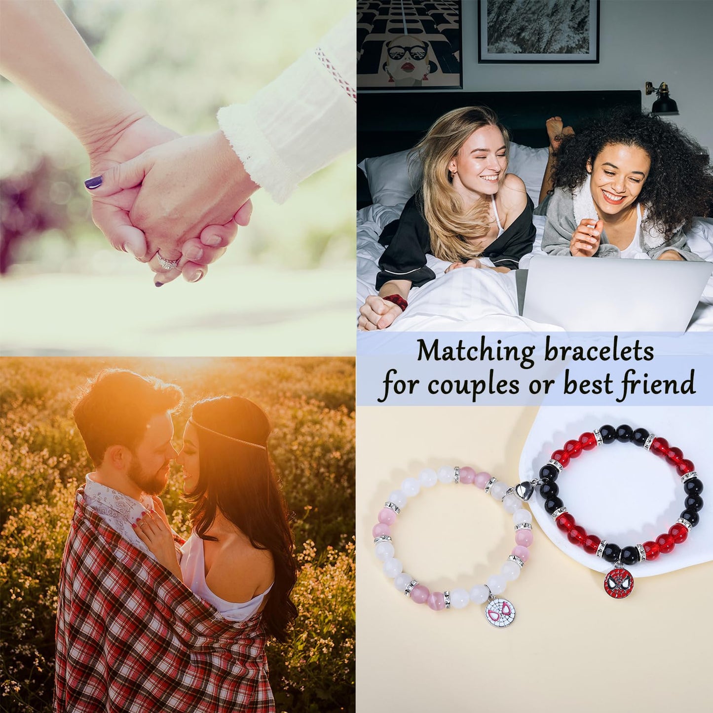 Miss Pink Spider Matching Bracelets for Couples Gf And Bf, Best Friend Bracelets Christmas Anniversary Bracelet Gifts for Boyfriend Husband Spider Bead Jewelry for Women Men Her (SSN)