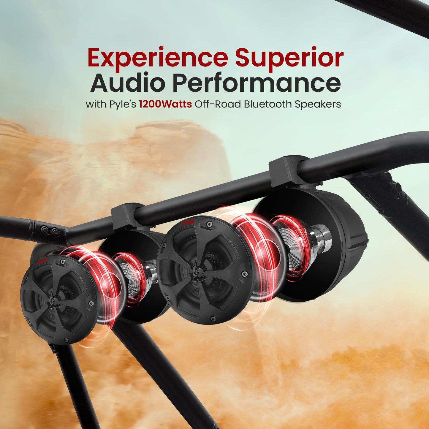 Pyle 6.5" Water-Resistant Off-Road Speakers - 2 Channel Rated Amplifier - ATV, UTV, 4x4, Jeep, Wired RCA, for Boat Stereo Speaker and Other Watercraft (1200 Watts)