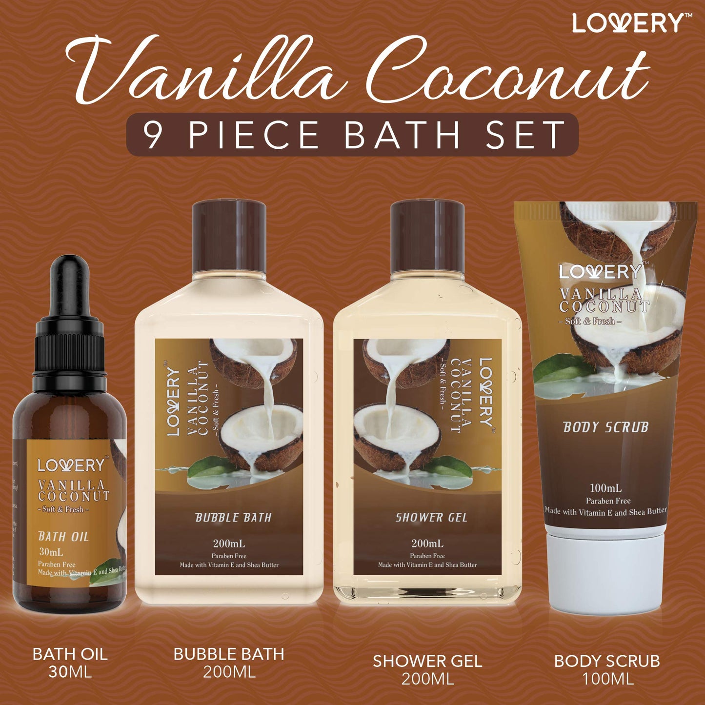 Gifts For Women Gift Basket for Womenβ 9 Piece Set of Vanilla Coconut Home Spa Set, Luxurious Valentines Day Gifts for Her, Bath and Body Sets Includes Fragrant Lotions, Large Bath Bombs, Coconut Oil