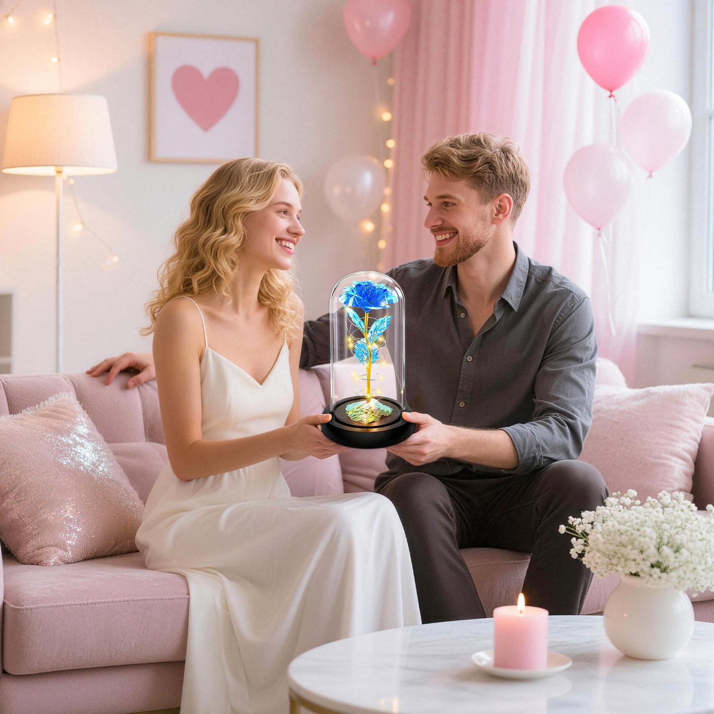 Childom Valentines Day Rose Gifts for Her,Birthday Gifts for Women Mom Mothers Day,Flowers for Delivery Prime,Blue Light Up Rose in A Glass Dome,Anniversary Valentines Rose Gift for Wife Daughter