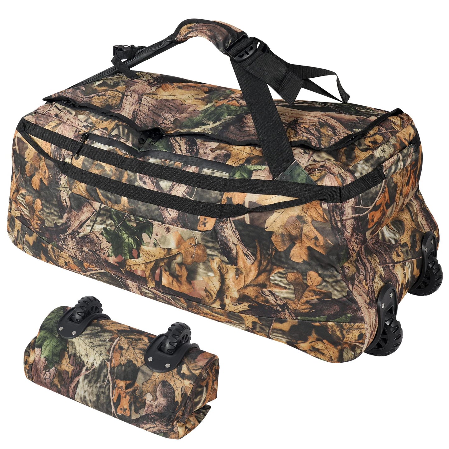 REDCAMP 140L Foldable Duffle Bag with Wheels and Backpack Straps, 1680D Oxford Extra Large rolled Duffel Bag backpack for Camping Travel Gear, Camouflage