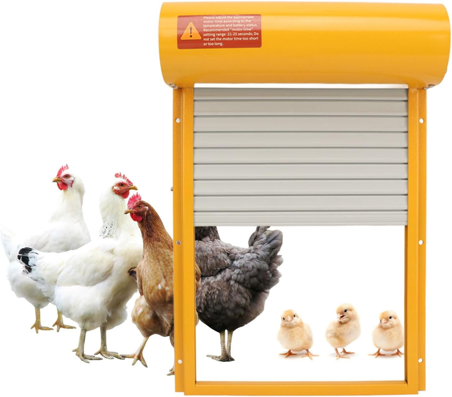 Automatic Chicken Coop Door Solar for Duck Goose Farm, Roller Shutter Metal Chicken, Duck, Goose Coops Cages (Yellow)