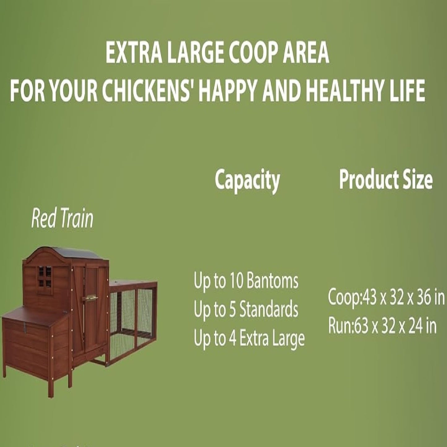 Pinypikaka Large Chicken Coop, Wooden Chicken Coop for 3 4 5 Chickens, 106in Outdoor Hen House with Run, Waterproof Roof, Nesting Box, Pull Out Trays and Ramp, Red