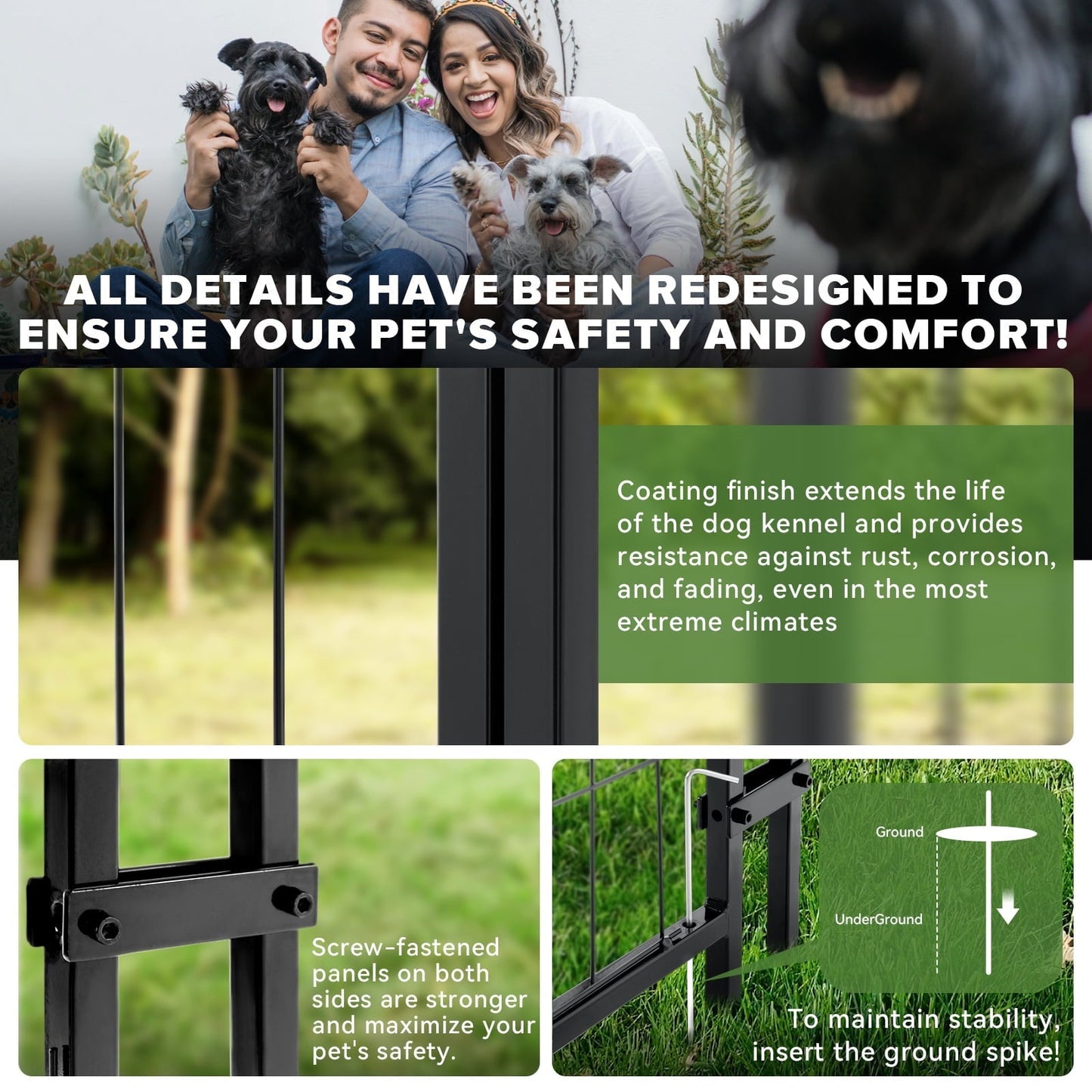 WOKEEN Large Dog Kennel Outside, 6'×4'×6',Welded Rectangular dog kennel outdoor with Waterproof Roof,2 Rotating Bowls & Secure Lock for Backyard (All Life Stages Dogs)
