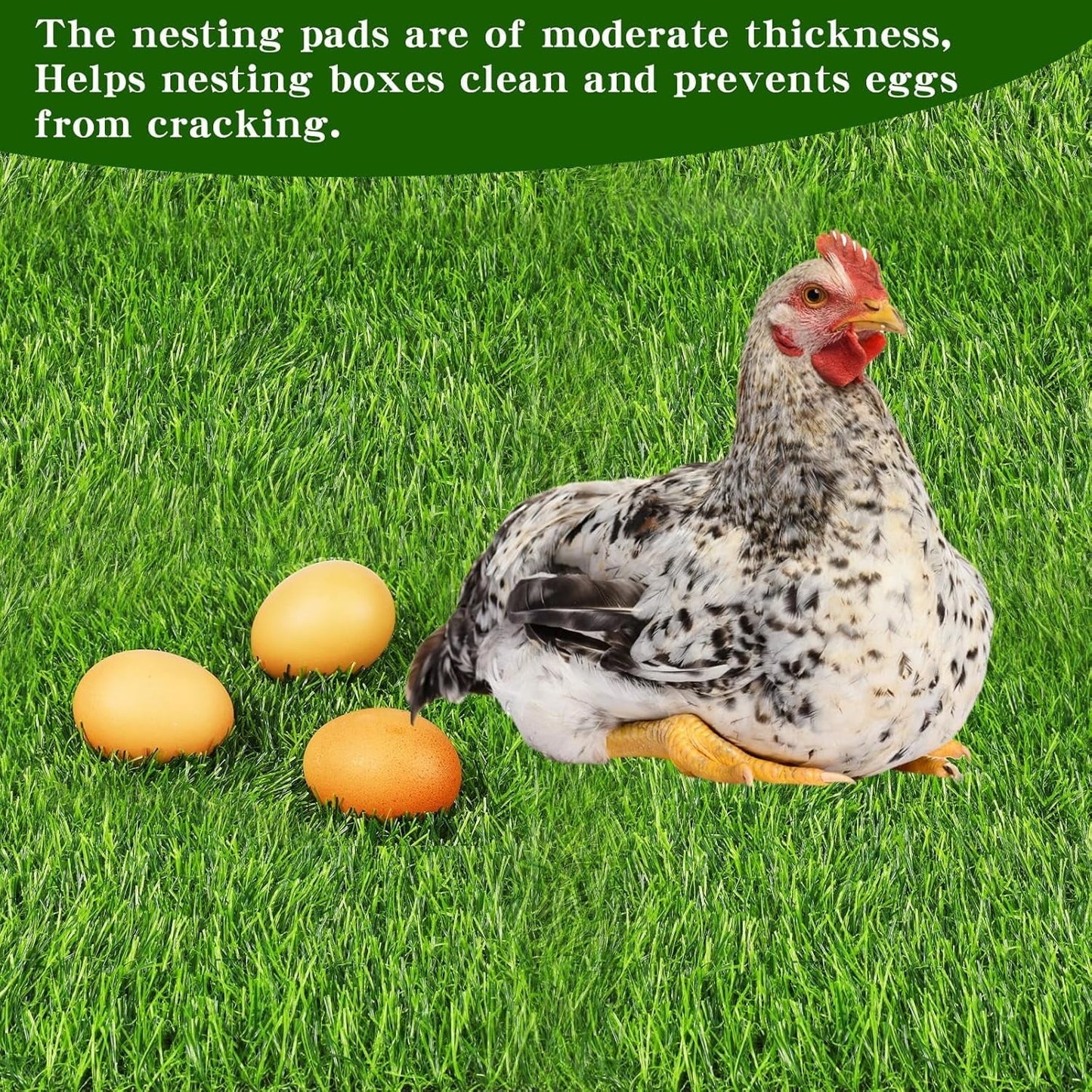 Katinyos 6 Pack Chicken Nesting Pads, Cuttable Nest Box Bedding for Laying Eggs, Washable Artificial Grass Carpet for Chickens Coop Garden Lawn