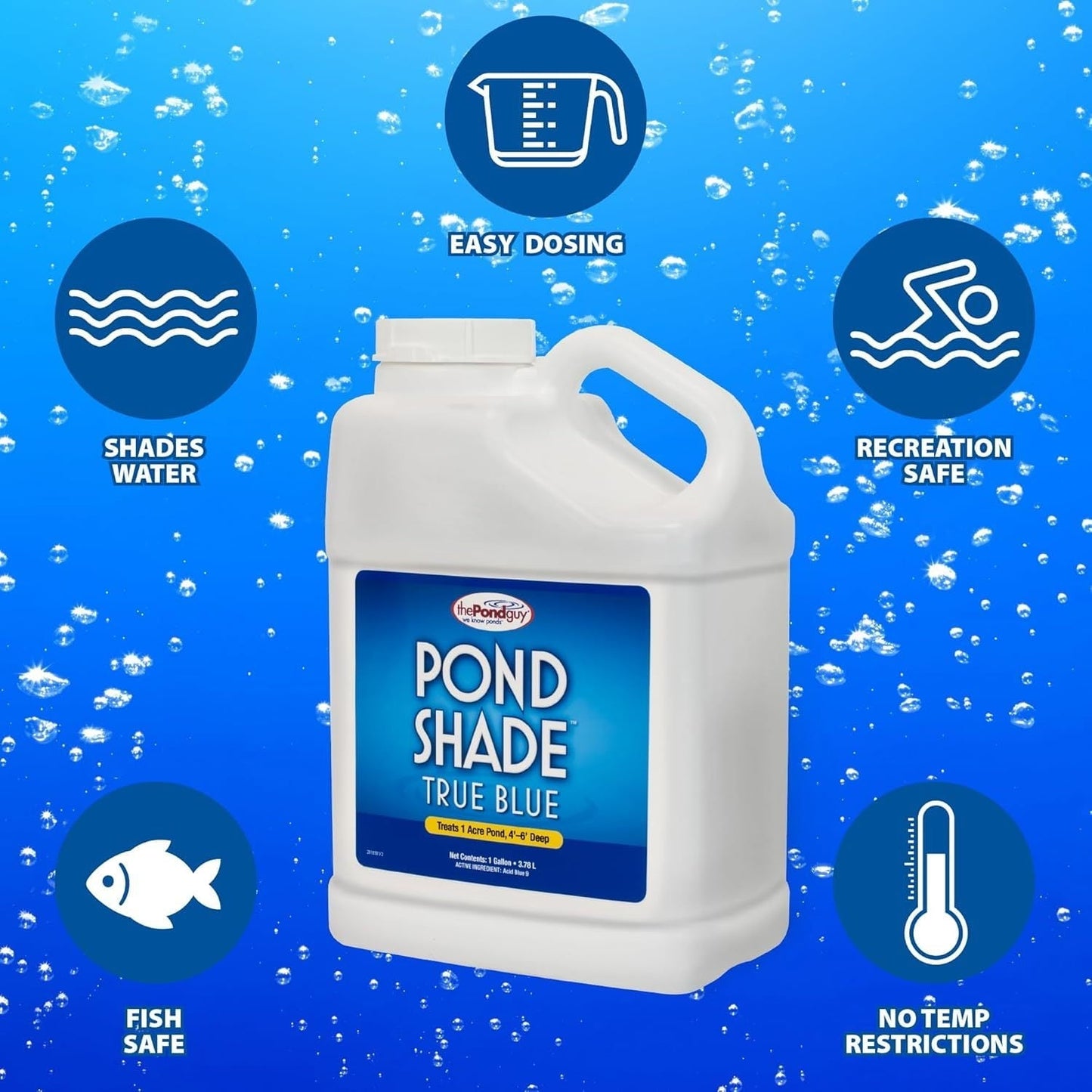 LXLP PondShade Concentrated True Blue Pond Dye, Easy to Apply Colorant for Beautiful Water, Safe for Fish, Pets, Livestock & Wildlife, 1 Gallon