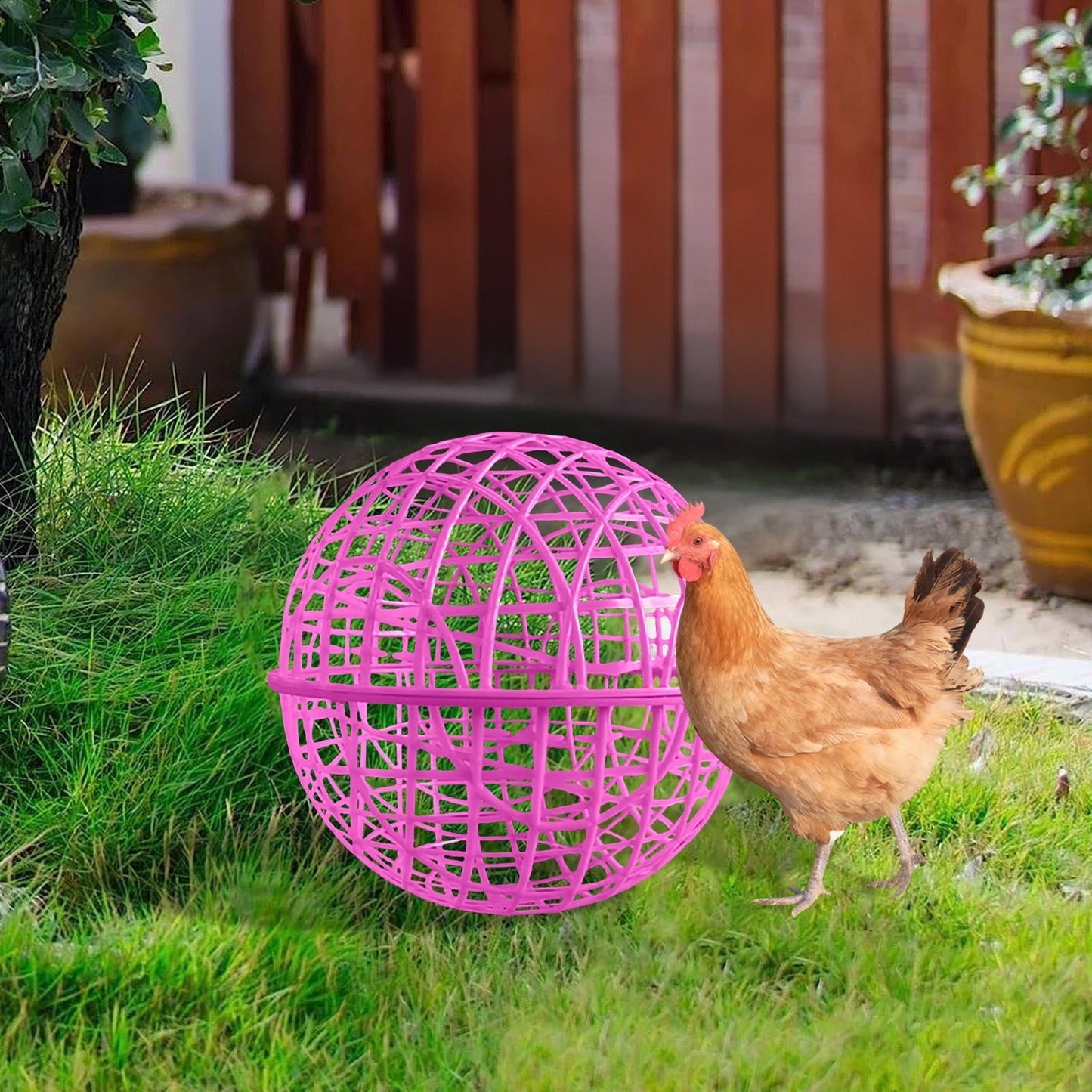 Simple Movable Chicken Coop, Chicken Ball Cage Rolling Orb Mobile Poultry Enclosure Round for Chicks Rabbits Birds Outdoor Backyard Farms D
