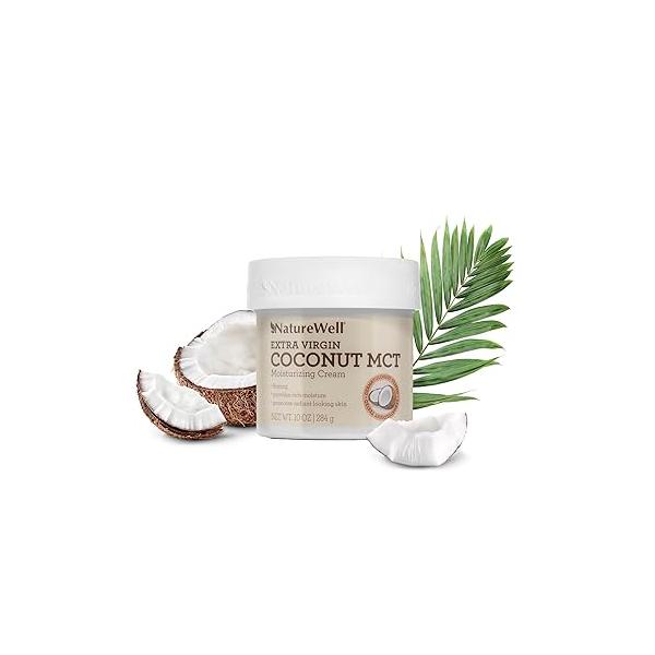 NATURE WELL Clinical Extra Virgin Coconut MCT Moisturizing Cream for Face, Body, & Hands, Firming, Provides Rich Moisture Promotes Radiant Looking Skin, 10 oz