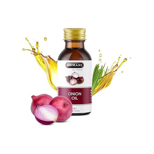 HEMANI Onion Oil Zayt al-baṣal | Allium cepa - 30ml 100% Pure & Natural, Plant-Based Hair Scalp Care Nourishes Moisturizes for Healthy-Looking Softens, Conditions Protects