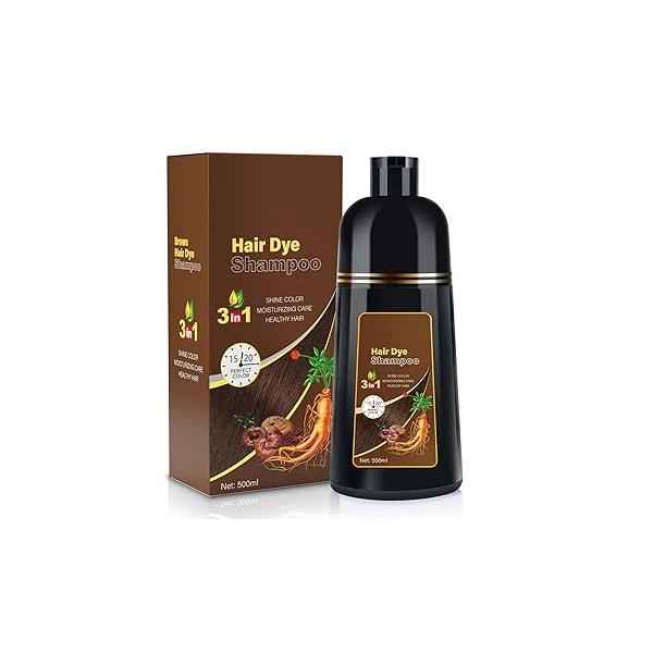 Dark Brown Hair Dye Shampoo 3 in 1 for Gray Coverage Women/Men, Color Instant Herbal Ingredients Semi Permanent