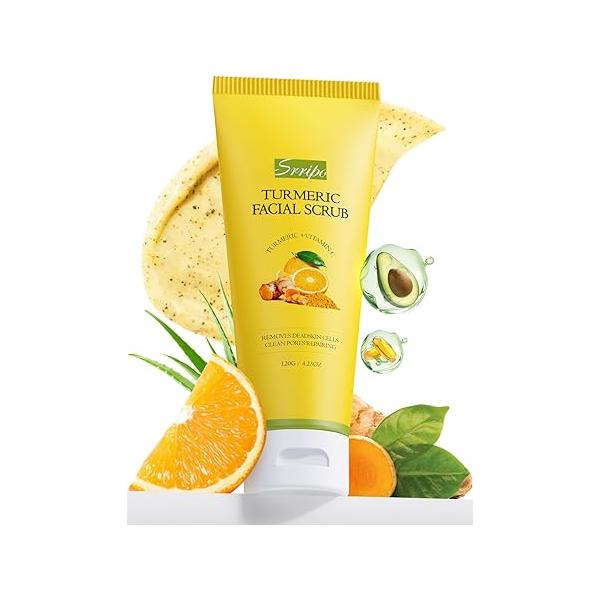 Revitalizing Exfoliation Face Scrub with Vitamin C and Turmeric - Gentle Exfoliating Wash for Blackheads, Pore Dirt & Dark Spots Acne Control Facial Oily Acne-Prone Skin, 4.23 Fl Oz