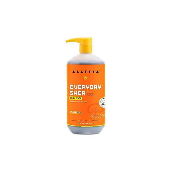 Alaffia EveryDay Shea Body Wash, Naturally Moisturizing Cleanser for All Skin Types with Fair Trade Butter, Neem & Coconut Oil, Unscented, 32 fl oz