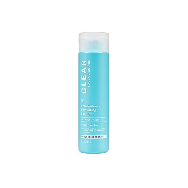 Paula's Choice CLEAR Anti-Redness Exfoliating Solution, 2% Salicylic Acid Exfoliant, for Mild to Severe Acne & Breakouts, Blackheads and Clogged Pores, Fragrance-Free, 4 Fl. Oz
